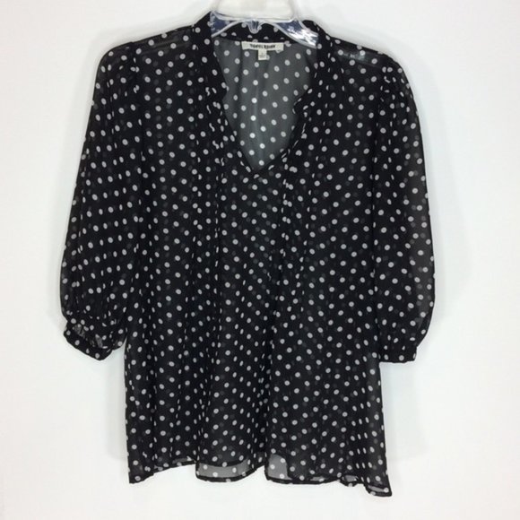 Daniel Rainn Tops - Daniel Rainn Sheer Polka Dot Blouse Black White